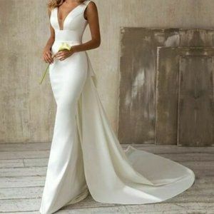 Mermaid Wedding Dress Gown With Detachable Train Bow